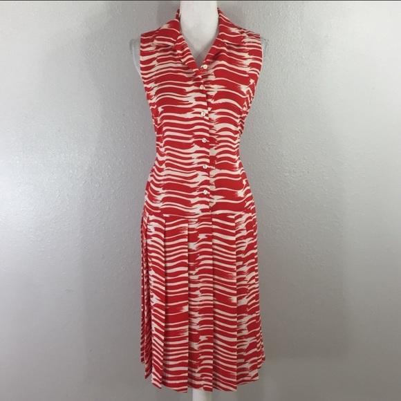 CAbi orange-red & white print pleated shirt dress - Picture 8 of 8